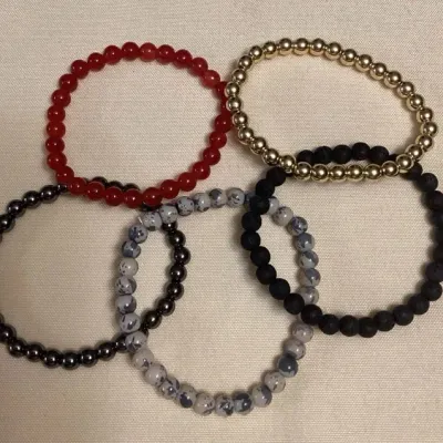 CCM065 Five Polished Stone Bead Bracelets New