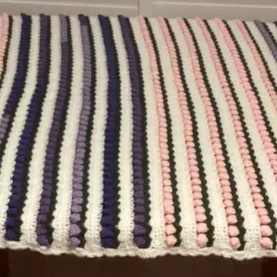 CCM050 Handmade Crocheted Pink & Purple Rosettes Blanket 