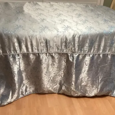 CCM051 King Sized Satin Finish Silvery Ice Blue Chinese Dragon & Cherry Blossom Comforter Bedspread 