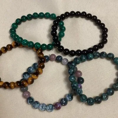 CCM071 Five Polished Stone Bead Bracelets New