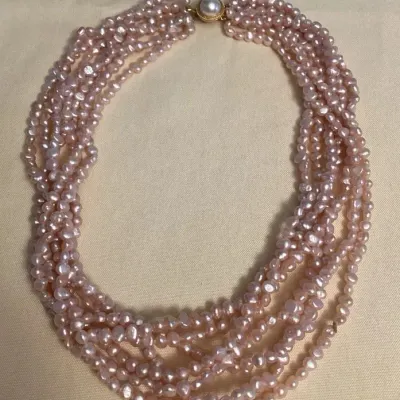 CCM074 Light Pink Seven Strand Seed Pearl Necklace 