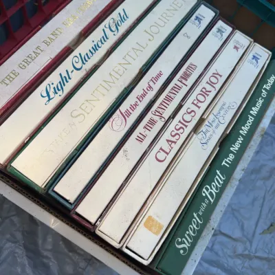 Sale Photo Thumbnail #35: Collection of Reader's Digest vinyl record box sets, featuring vintage music compilations like 'Classics for Joy' and 'The Great Band Era'.