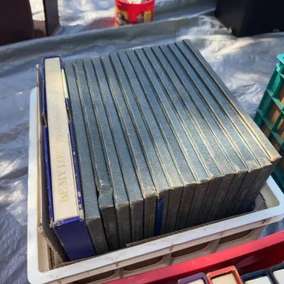 Sale Photo Thumbnail #34: Collection of Reader's Digest vinyl LP box sets stored in a white plastic crate.