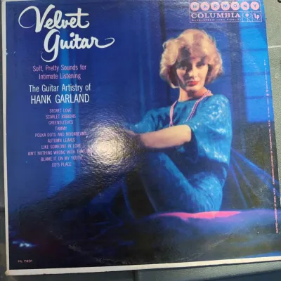 Sale Photo Thumbnail #24: Vintage vinyl LP record titled 'Velvet Guitar' by Hank Garland, released on Harmony Columbia records, HL 7231.