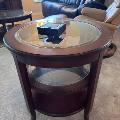 Three-Tiered Round Side/End Table with Glass Top
