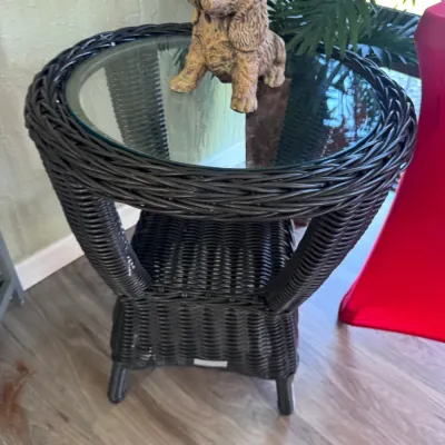 Gardenart Resin Wicker Glass Top Side Table