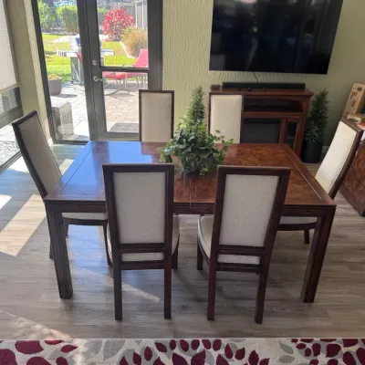 Henredon Burlwood Dining Table with Two Leaves and Six Chairs