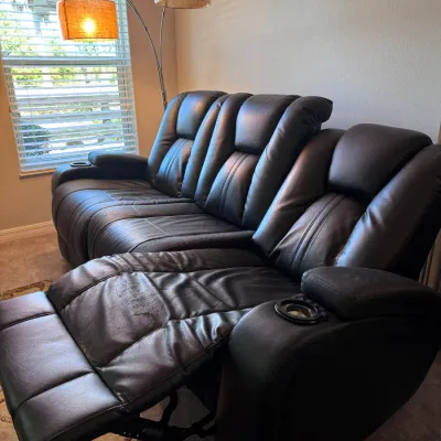 Black Faux Leather Dual Power Reclining Sofa