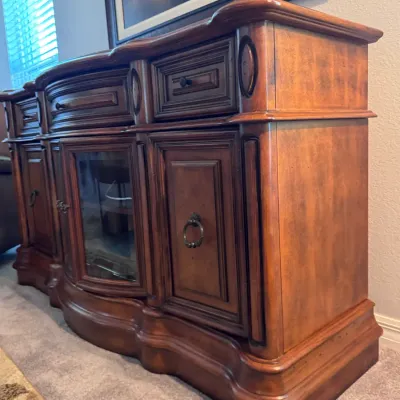 Curved Front, Stone Top TV Stand/Console Cabinet