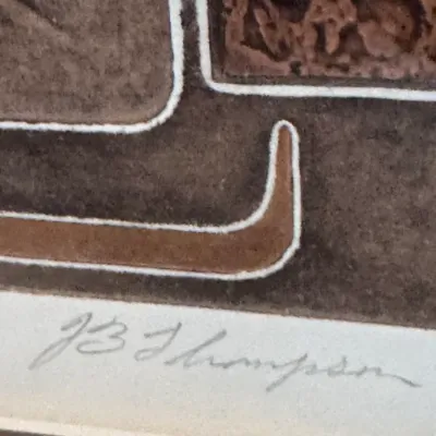 Sale Photo Thumbnail #146: Detail of a pencil signature on a textured abstract embossment print, signed JB Thompson.