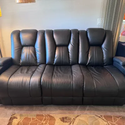 Black Faux Leather Dual Power Reclining Sofa