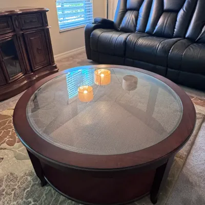 Two-Tiered Round Coffee Table with Glass Top