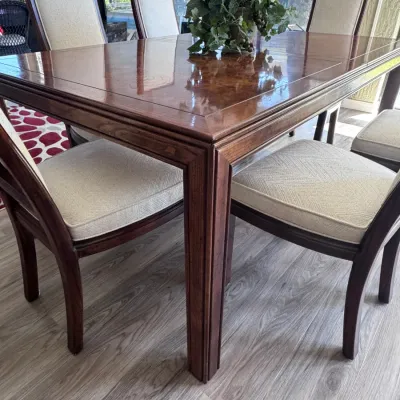 Henredon Burlwood Dining Table with Two Leaves and Six Chairs