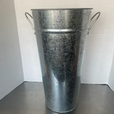 Sale Photo Thumbnail #16: Tall French country style galvanized metal flower bucket with loop handles.