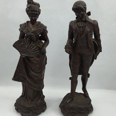 Sale Photo Thumbnail #22: Pair Spelter Courtly Figures, 18th C