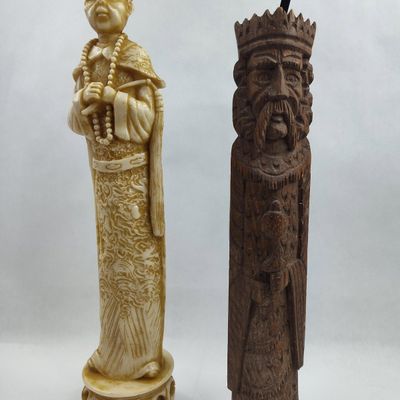 Sale Photo Thumbnail #160: Pair Carved Figural Wood Sculptures