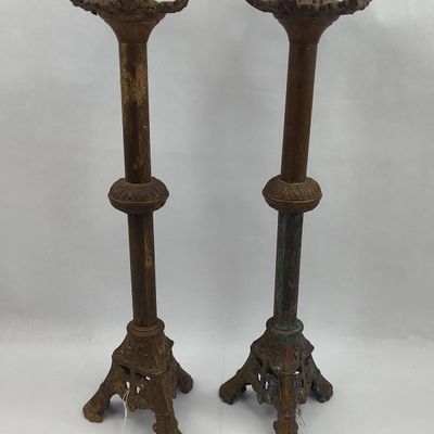 Sale Photo Thumbnail #508: Pair Gothic Revival Bronze Candlesticks