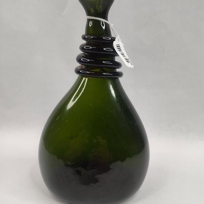 Sale Photo Thumbnail #377: Green Glass Flask w/ Spiral Neck Trail