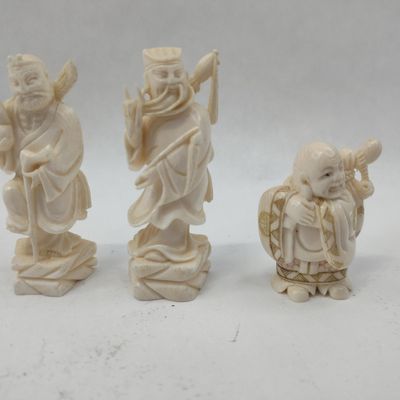 Sale Photo Thumbnail #336: 3 Carved Faux Ivory Chinese Figures