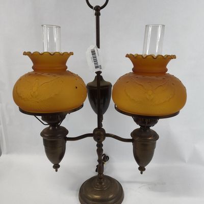 Sale Photo Thumbnail #352: Brass Double Arm Student Lamp w/ Shades