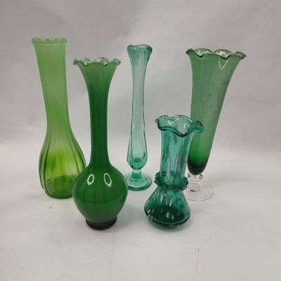 Sale Photo Thumbnail #495: An Assortment of Green Glass Bud Vases