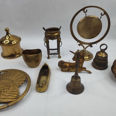 Sale Photo Thumbnail #15: Coll. Brass Metalware w/ Table Gong