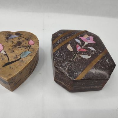 Sale Photo Thumbnail #301: Pair Indian Carved Stone & Shell Boxes