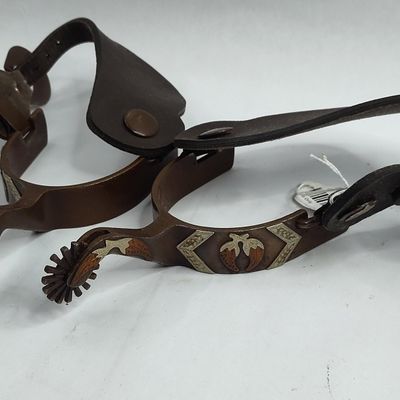 Sale Photo Thumbnail #129: Pair Western Steel Spurs w/ Inlays