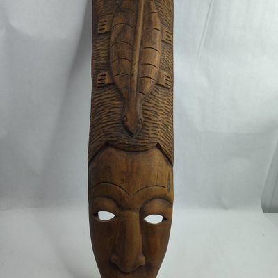 Sale Photo Thumbnail #365: Carved Wood Mask w/ Crocodile