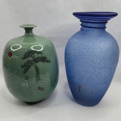 Sale Photo Thumbnail #27: Pair Vases: Celadon & Art Glass