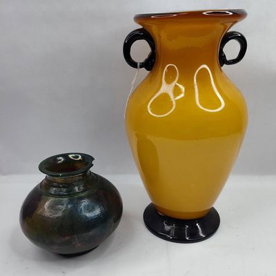 Sale Photo Thumbnail #63: Pair Glass & Ceramic Vessels