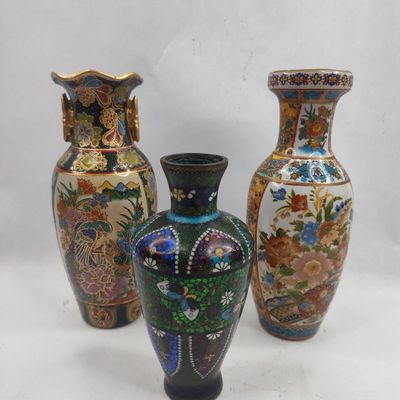 Sale Photo Thumbnail #444: Set 3 Asian Vases, Cloisonne & Porc