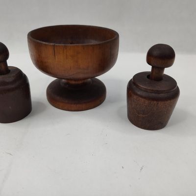 Sale Photo Thumbnail #299: 3 Treenware Pieces: Compote & Stamps