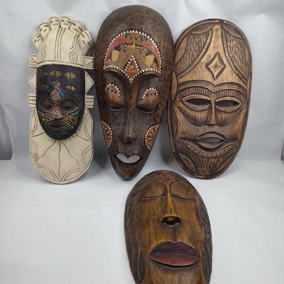 Sale Photo Thumbnail #29: Set 4 Hand-Carved Wood Wall Masks