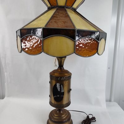 Sale Photo Thumbnail #318: Slag Glass 2-Tier Lamp w/ Base
