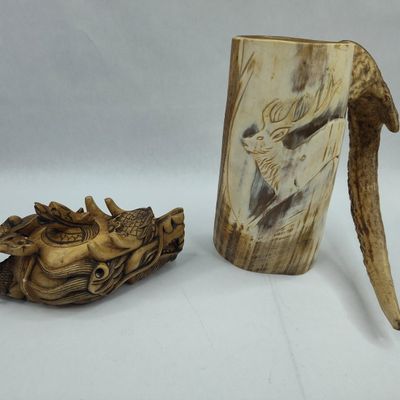 Sale Photo Thumbnail #384: Pair Carved Horn & Antler Objects