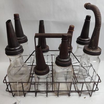 Sale Photo Thumbnail #11: Glass Oil Bottles & Spouts in Rack