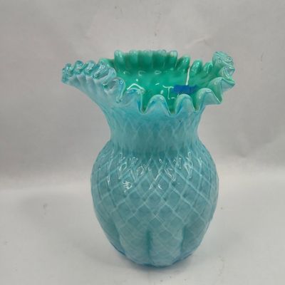 Sale Photo Thumbnail #229: Blue & Green Glass Ruffled Rim Vase