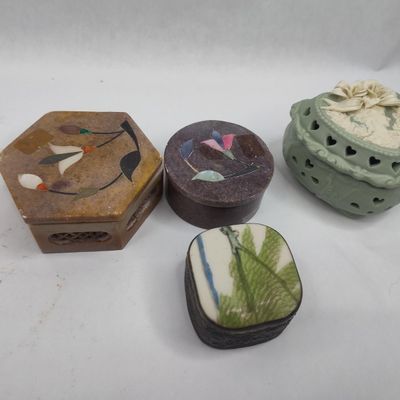 Sale Photo Thumbnail #380: Set 4 Stone, Ceramic & Metal Boxes
