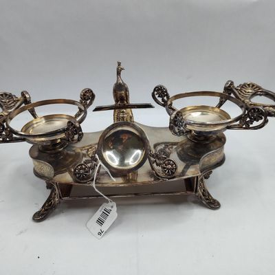 Sale Photo Thumbnail #76: Silver Plate Peacock Double Inkwell