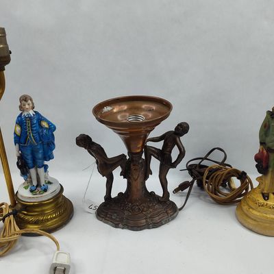 Sale Photo Thumbnail #17: Set 3 Figural Porc. & Metal Lamps