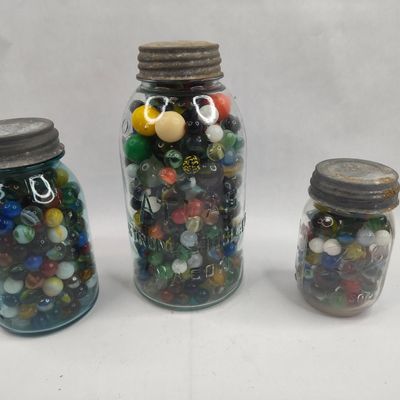 Sale Photo Thumbnail #14: Set 3 Mason Jars w/ Marbles