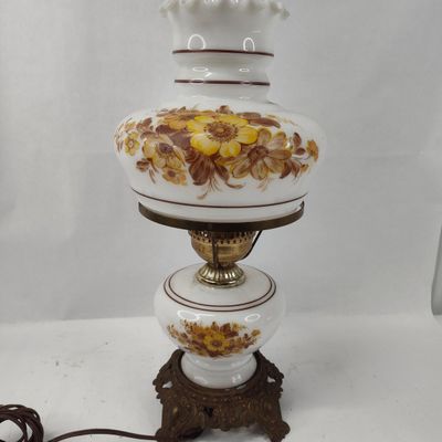 Sale Photo Thumbnail #353: Floral Milk Glass Hurricane Lamp