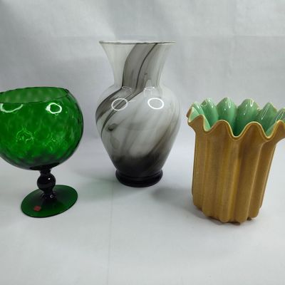Sale Photo Thumbnail #278: Set of 3 Mid-C. Red Wing & Glass Vases