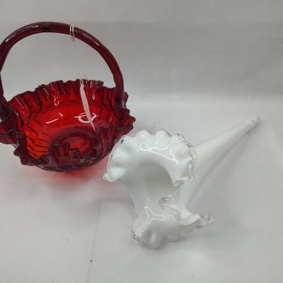 Sale Photo Thumbnail #502: 2 American Art Glass: Basket & Horn