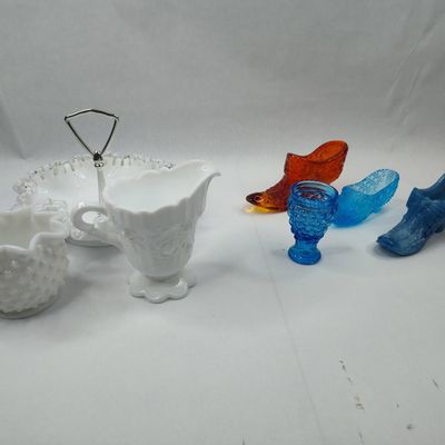 Sale Photo Thumbnail #404: Set American Pressed & Milk Glass Items