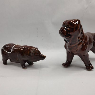 Sale Photo Thumbnail #186: Pair Red Wing Glazed Ceramic Animals