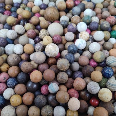 Sale Photo Thumbnail #367: Clay Marbles w/ Necco Glass Jar