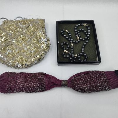Sale Photo Thumbnail #473: 3 Beaded Acc.: Bag, Necklace & Purse
