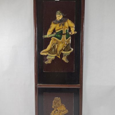 Sale Photo Thumbnail #228: Chinese Wood Plaque w/ Relief Figures